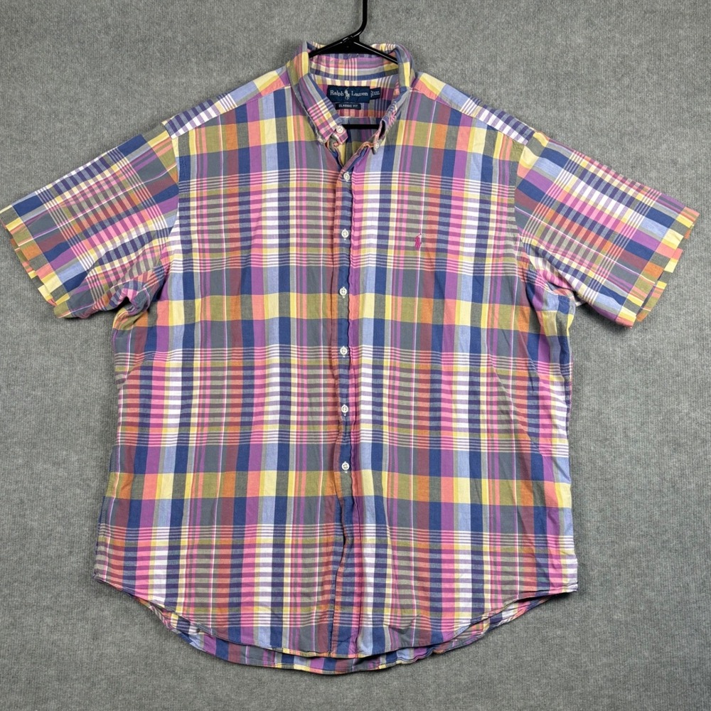 Ralph Lauren Classic Fit Short Sleeve Plaid Button Down Shirt XXL Multicolor